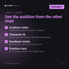 What's inside the AI Casting Director AI prompt: Audition notes, Character fit, Feedback drafts, Practice runs