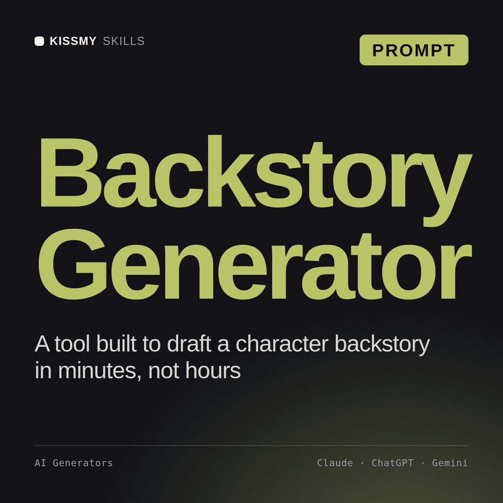 Backstory Generator AI prompt by KissMySkills, cover