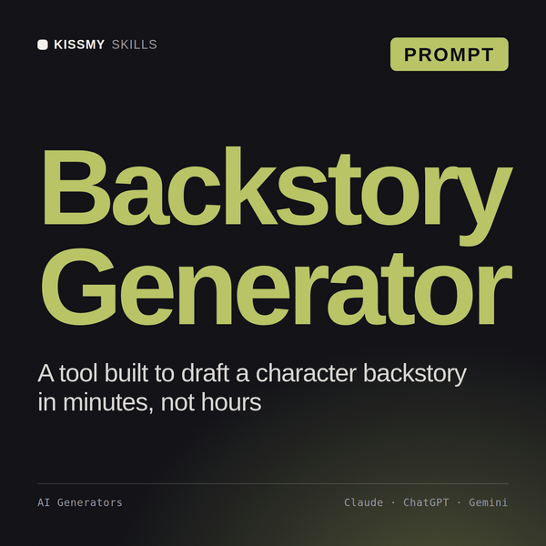 Backstory Generator AI prompt by KissMySkills, cover