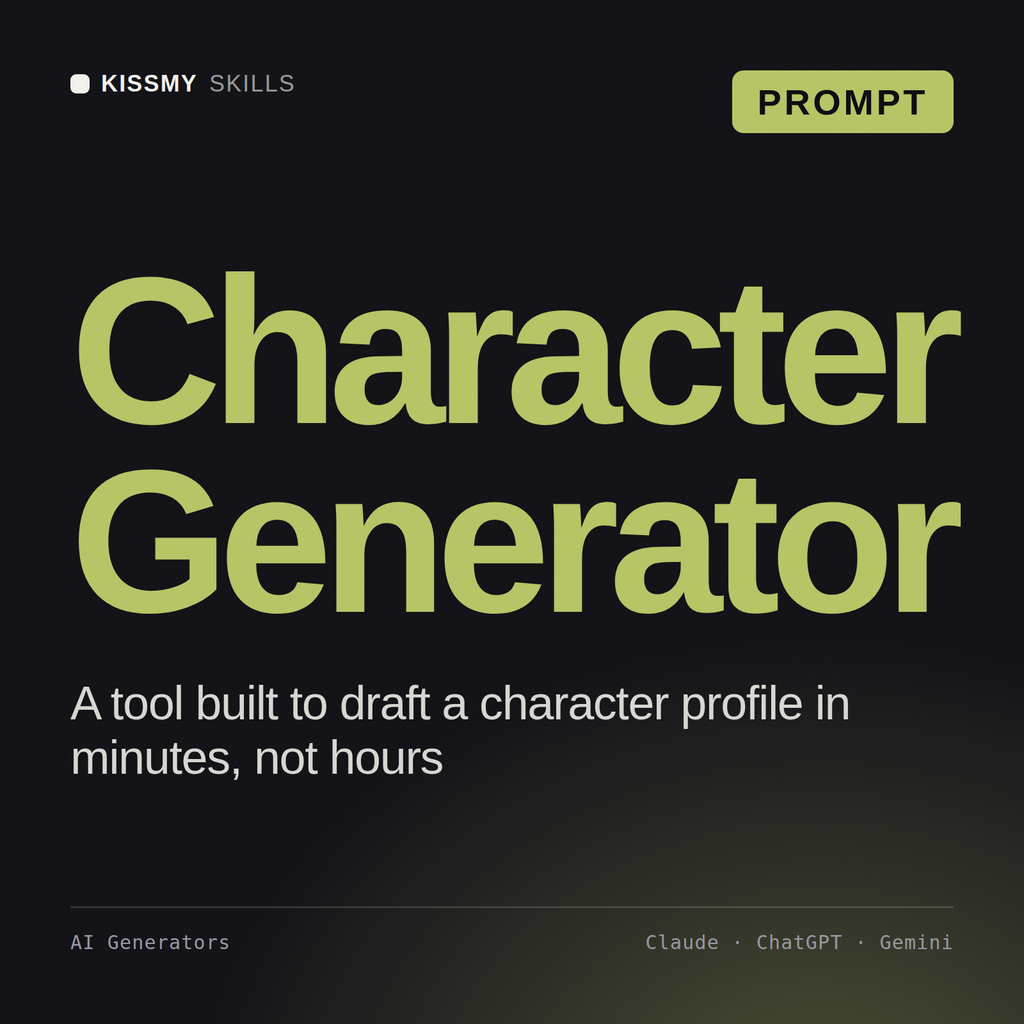 Character Generator AI prompt by KissMySkills, cover