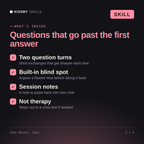 What's inside the Chat Mentor, Ines AI skill: Two question turns, Built-in blind spot, Session notes, Not therapy