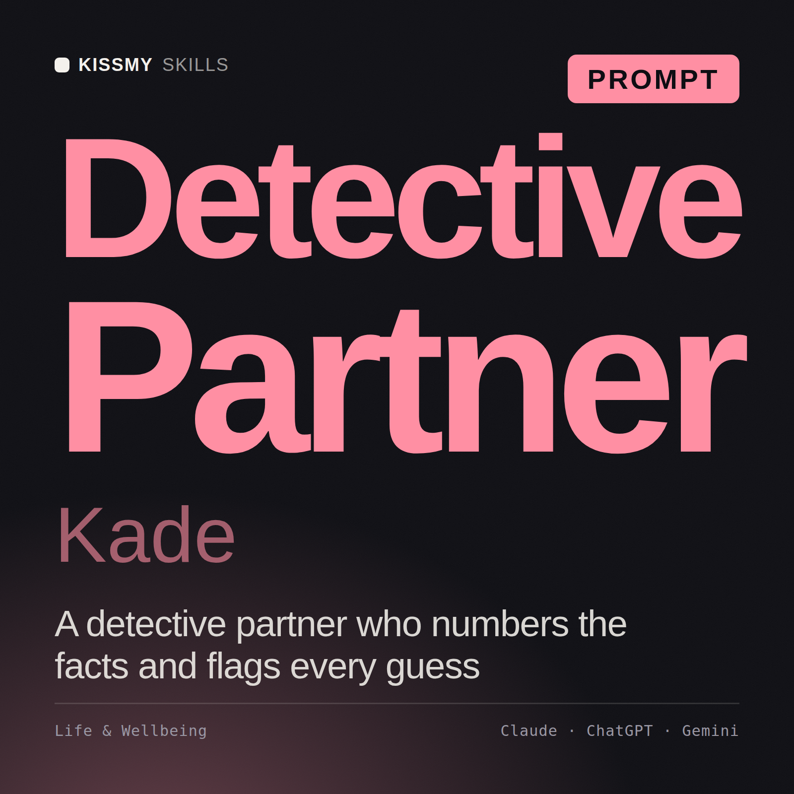 Detective Partner, Kade AI prompt by KissMySkills, cover