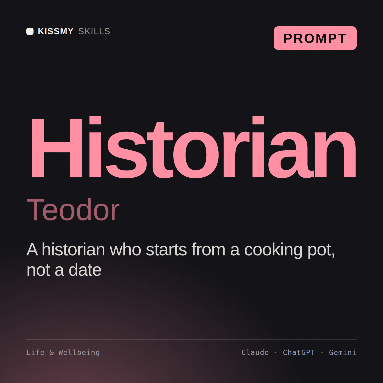 Historian, Teodor AI prompt by KissMySkills, cover