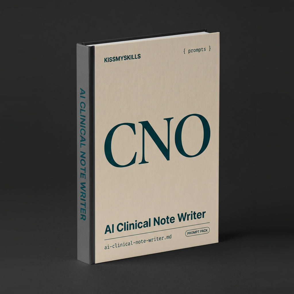 Clinical Note Writer prompts for Claude by KissMySkills, pale warm sand cotton-rag paper cover with the monogram CNO