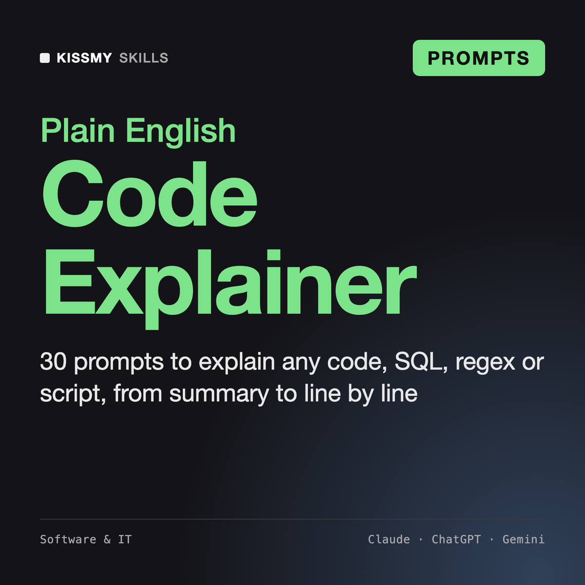 AI Code Explainer Prompt Pack: Explain Any Code in Plain English by KissMySkills, cover