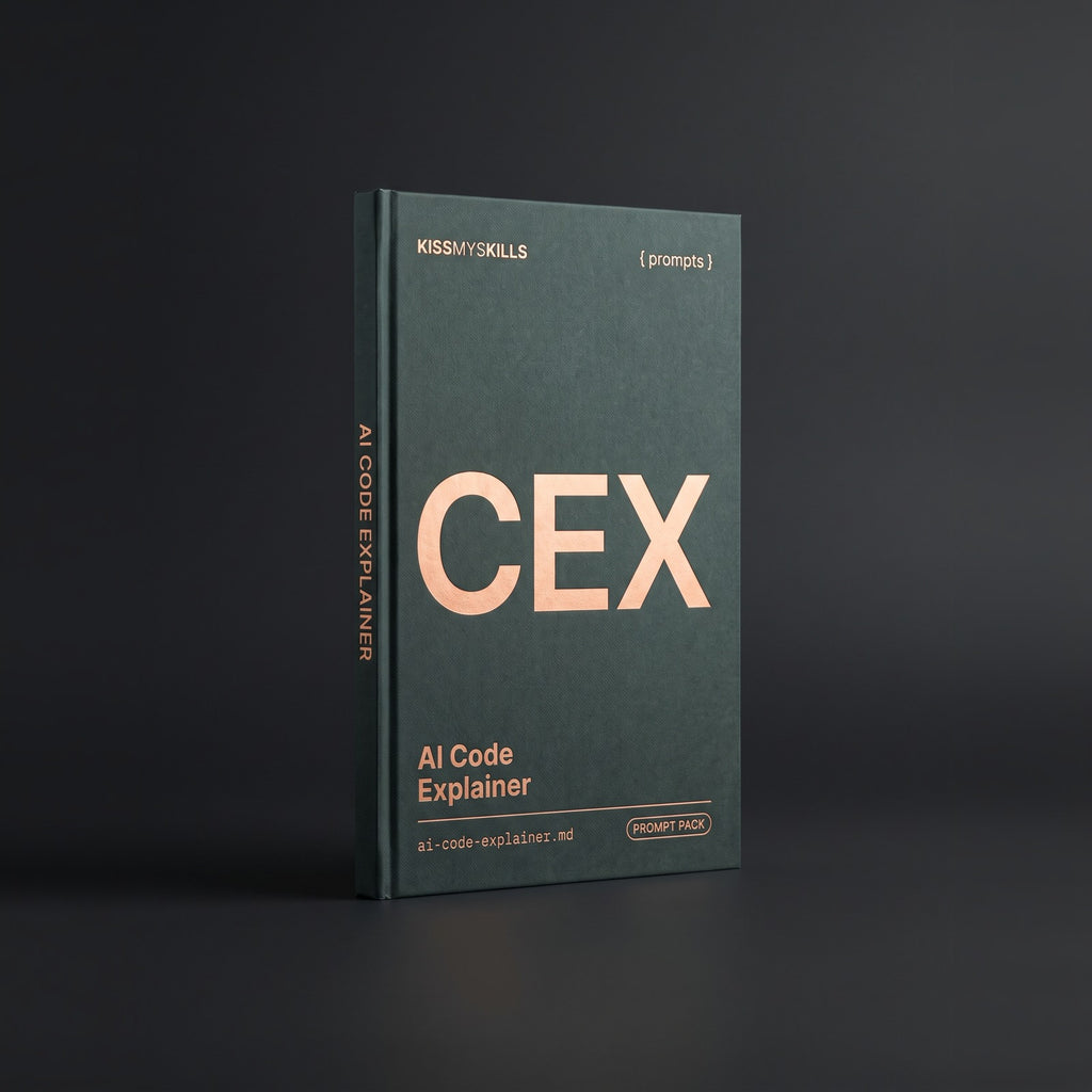 Code Explainer prompts for Claude by KissMySkills, oxidised verdigris bronze cover with the monogram CEX