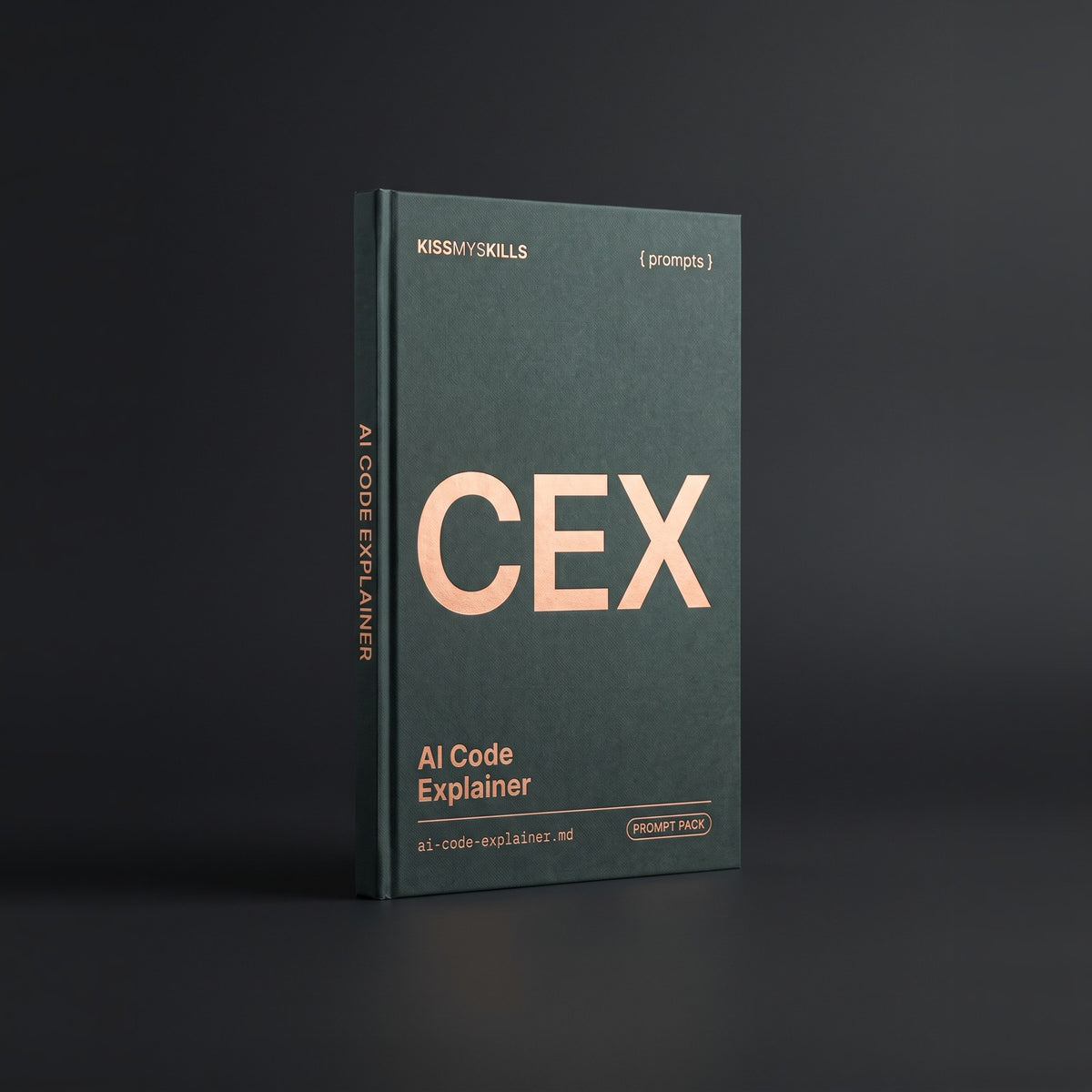 Code Explainer prompts for Claude by KissMySkills, oxidised verdigris bronze cover with the monogram CEX