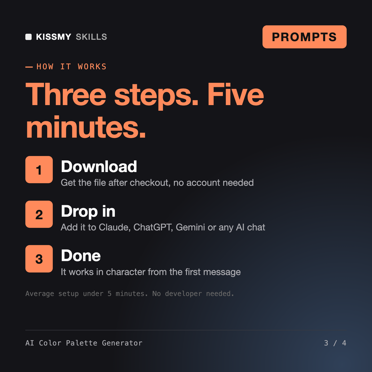 How the AI Color Palette Generator works in three steps: download, drop it into your AI chat, done