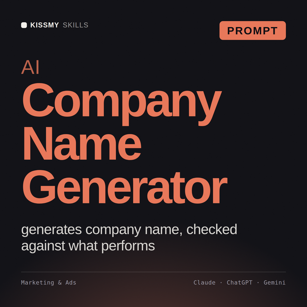AI Company Name Generator AI prompt by KissMySkills, cover