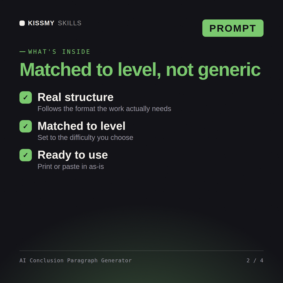 What's inside the AI Conclusion Paragraph Generator AI prompt: Real structure, Matched to level, Ready to use