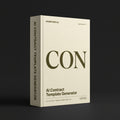 Contract Template Generator Claude skill by KissMySkills, pale parchment cream laid paper cover with the monogram CON