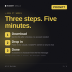 How the AI CV Builder AI prompt works in three steps: download, drop it into your AI chat, done