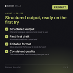 What's inside the Dialogue Generator AI prompt: Structured output, Fast first draft, Editable format, Consistent quality