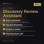 What's inside the AI Discovery / Document skill: Scan a document, Tag each document, Produce a review, Flag documents with