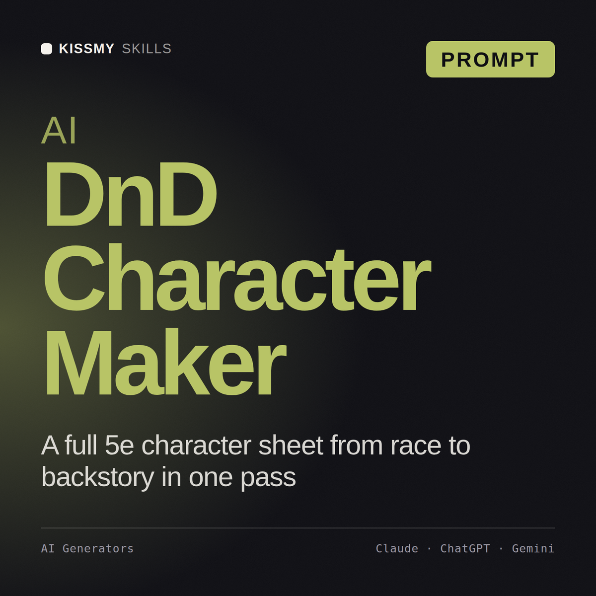 AI DnD Character Maker AI prompt by KissMySkills, cover