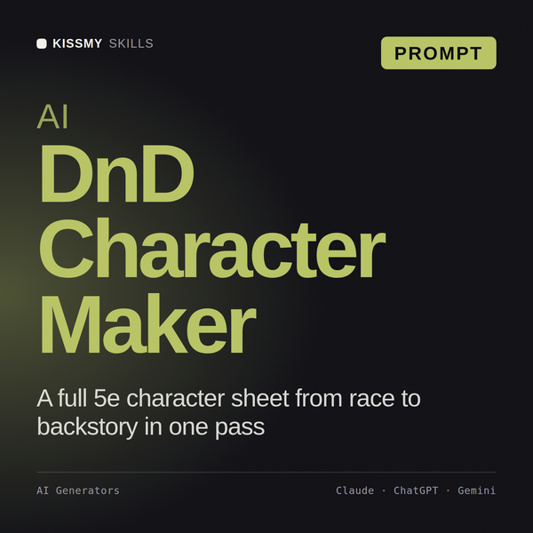 AI DnD Character Maker AI prompt by KissMySkills, cover
