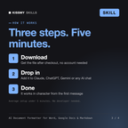 How the AI Document Formatter for Word, Google Docs & Markdown AI skill works in three steps: download, drop it into your AI chat, done
