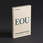 Essay Outline Generator prompts for Claude by KissMySkills, warm oat laid paper cover with the monogram EOU