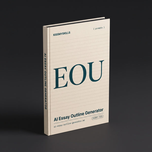 Essay Outline Generator prompts for Claude by KissMySkills, warm oat laid paper cover with the monogram EOU