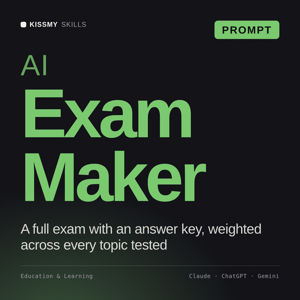 AI Exam Maker AI prompt by KissMySkills, cover