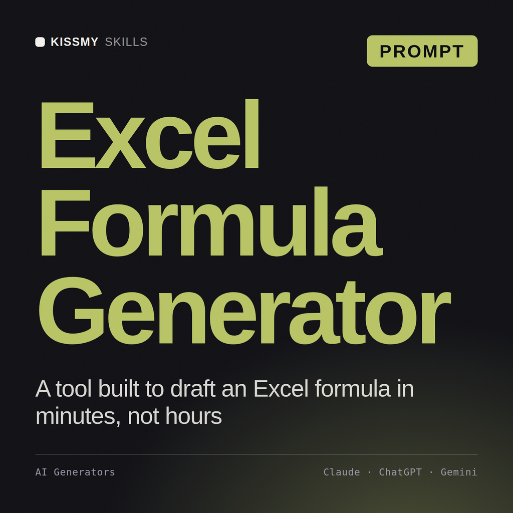 Excel Formula Generator AI prompt by KissMySkills, cover
