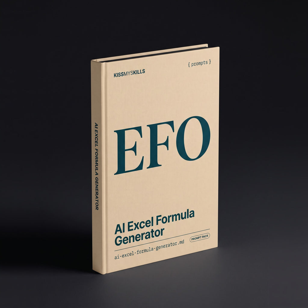 Excel Formula Generator prompts for Claude by KissMySkills, pale warm sand cotton-rag paper cover with the monogram EFO