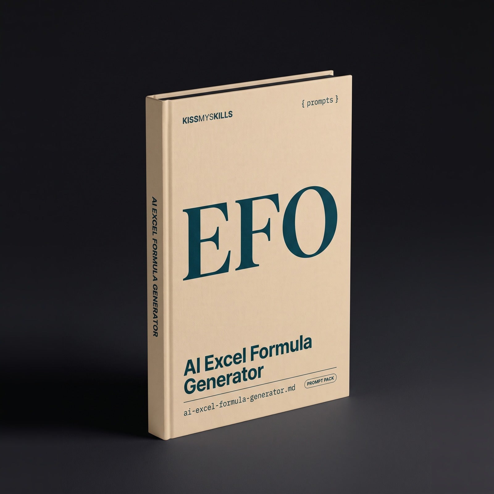 Excel Formula Generator prompts for Claude by KissMySkills, pale warm sand cotton-rag paper cover with the monogram EFO
