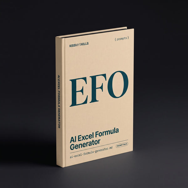 Excel Formula Generator prompts for Claude by KissMySkills, pale warm sand cotton-rag paper cover with the monogram EFO