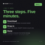 How the AI Executive Functioning Tutor AI skill works in three steps: download, drop it into your AI chat, done