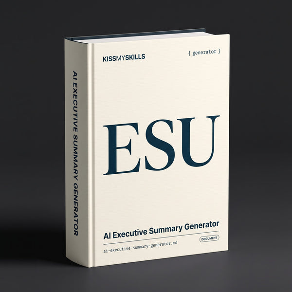 Executive Summary Generator Claude skill by KissMySkills, warm ivory white laid paper cover with the monogram ESU