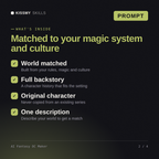 What's inside the AI Fantasy OC Maker AI prompt: World matched, Full backstory, Original character, One description