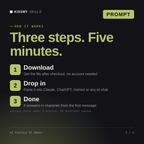 How the AI Fantasy OC Maker AI prompt works in three steps: download, drop it into your AI chat, done