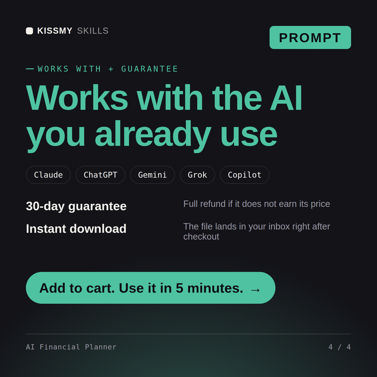 The AI Financial Planner AI prompt works with Claude, ChatGPT, Gemini and any AI chat, 30-day money-back guarantee