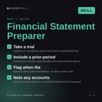 What's inside the AI Financial Statement Generator skill: Take a trial, Include a prior-period, Flag when the, Note any accounts
