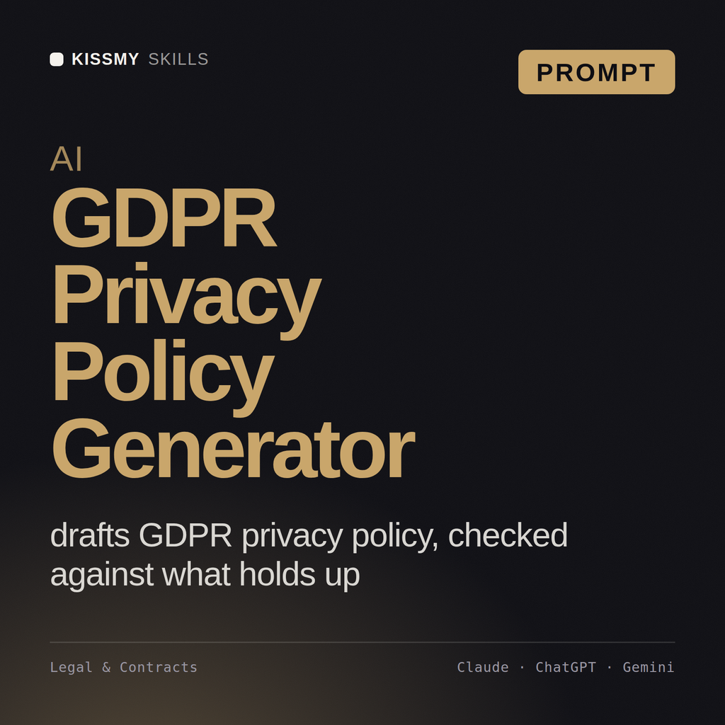 AI GDPR Privacy Policy Generator AI prompt by KissMySkills, cover