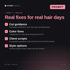 What's inside the AI Hair Stylist AI prompt: Cut guidance, Color fixes, Client scripts, Style options