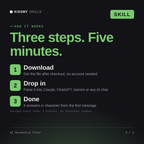 How the AI Harmonica Tutor AI skill works in three steps: download, drop it into your AI chat, done