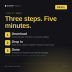 How the HR Chatbot Builder AI skill works in three steps: download, drop it into your AI chat, done