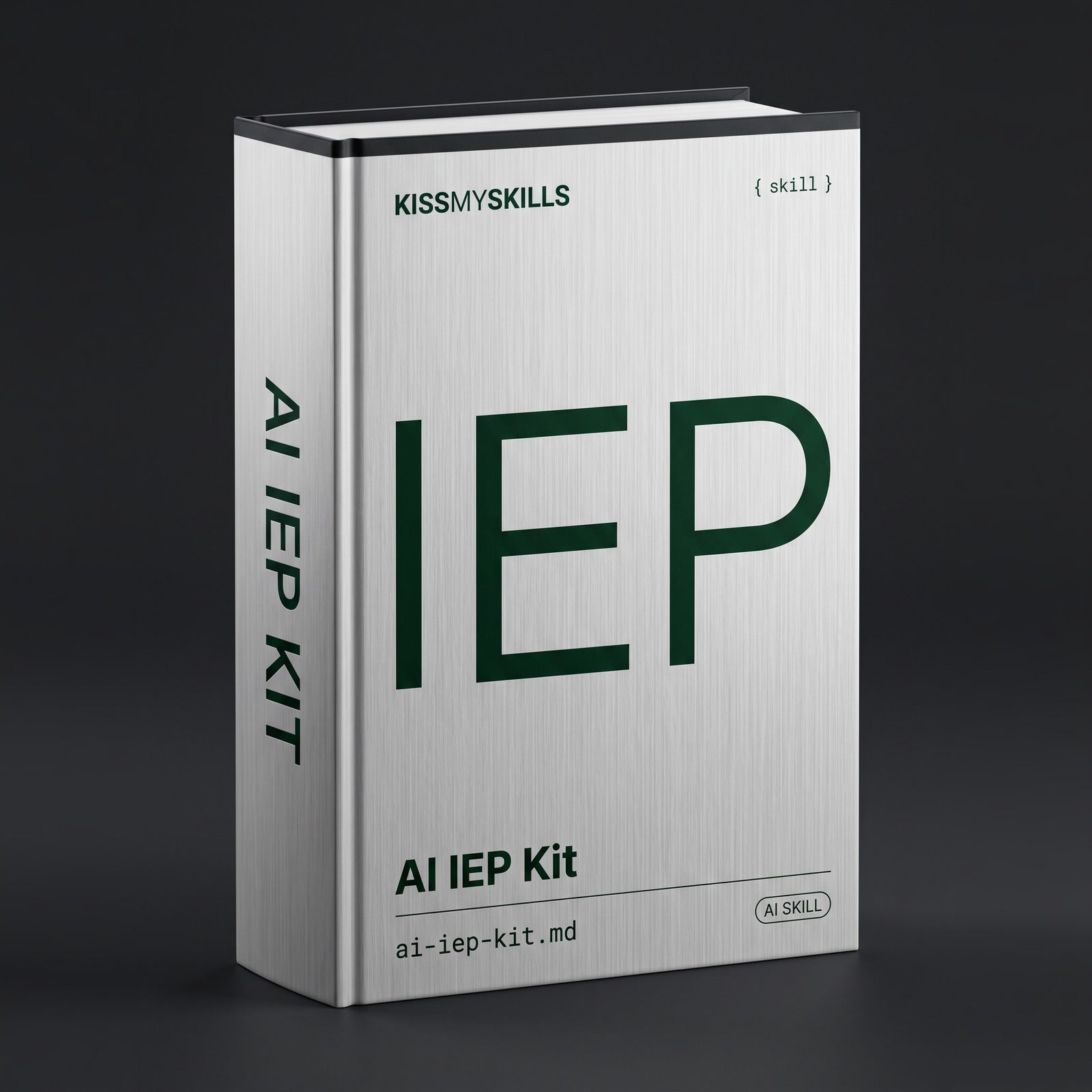 IEP Kit Claude skill by KissMySkills, brushed pale zinc metal cover with the monogram IEP