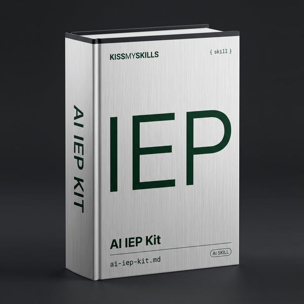 IEP Kit Claude skill by KissMySkills, brushed pale zinc metal cover with the monogram IEP