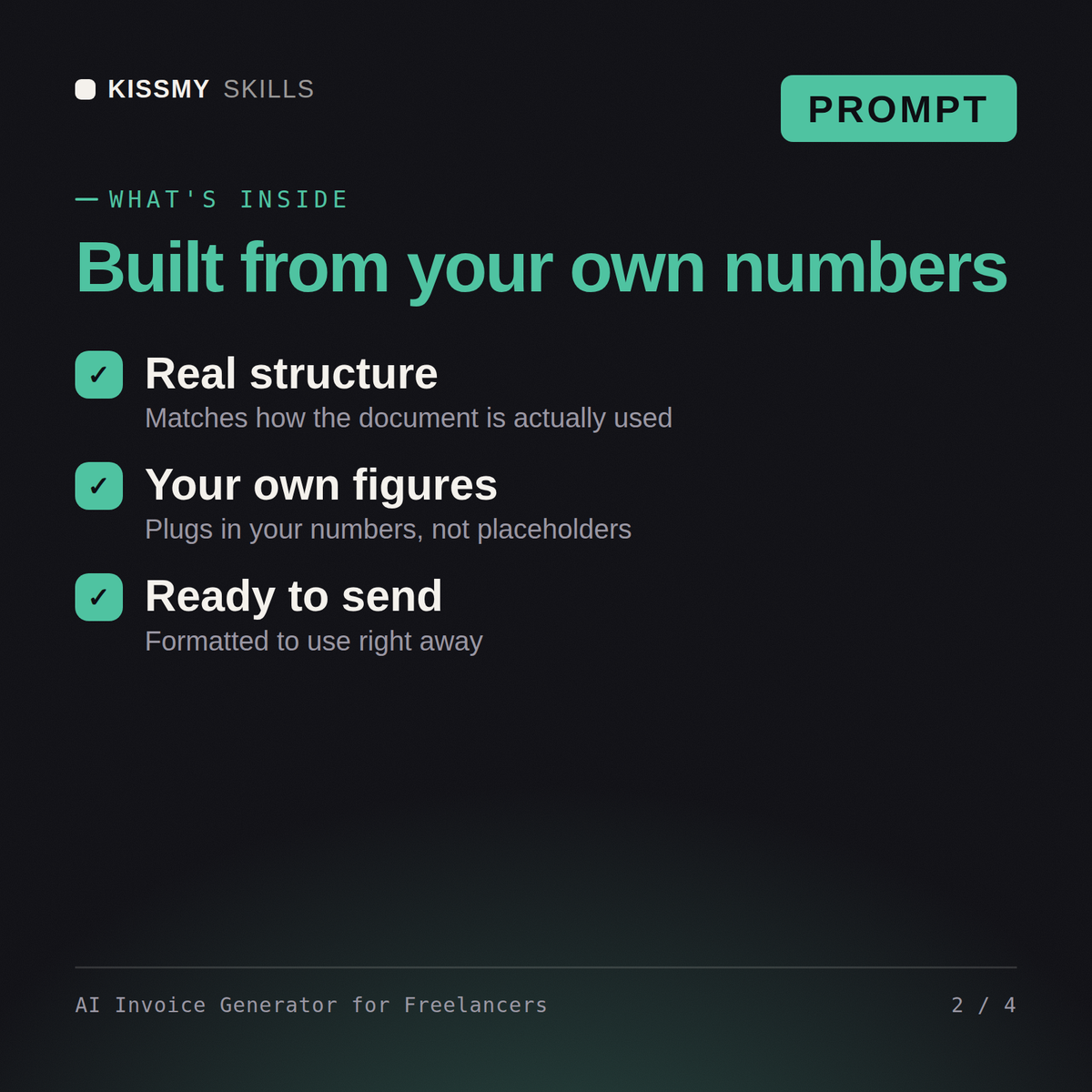 What's inside the AI Invoice Generator for Freelancers AI prompt: Real structure, Your own figures, Ready to send