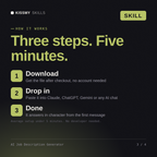 How the AI Job Description Generator AI skill works in three steps: download, drop it into your AI chat, done