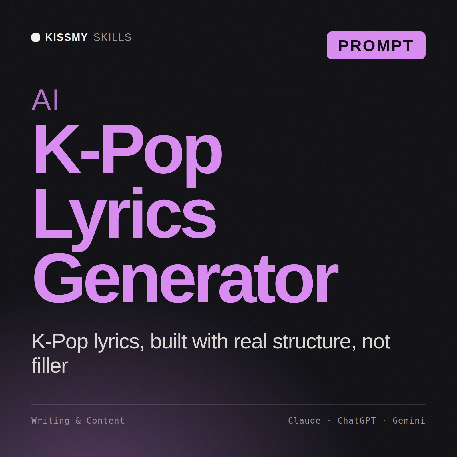 AI K-Pop Lyrics Generator AI prompt by KissMySkills, cover