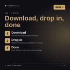 How the AI Legal Intake Agent skill works in three steps: download, drop it into your AI chat, done
