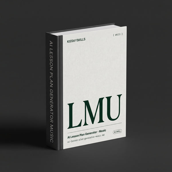 Music Lesson Plan Claude skill by KissMySkills, chalk white laid paper cover with the monogram LMU