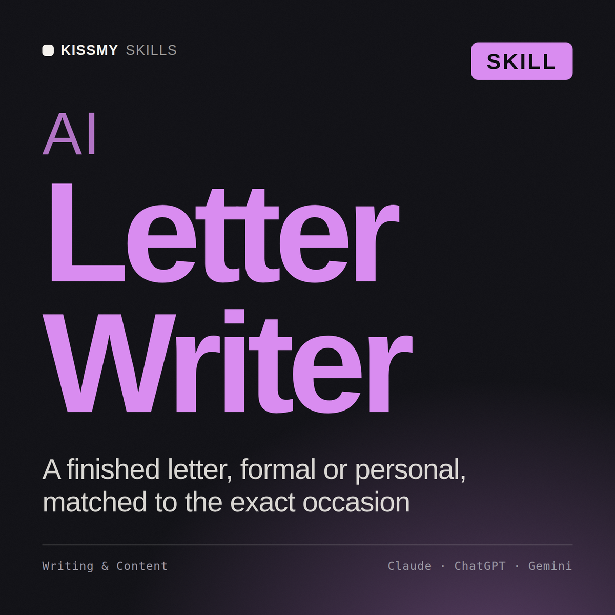 AI Letter Writer AI skill by KissMySkills, cover