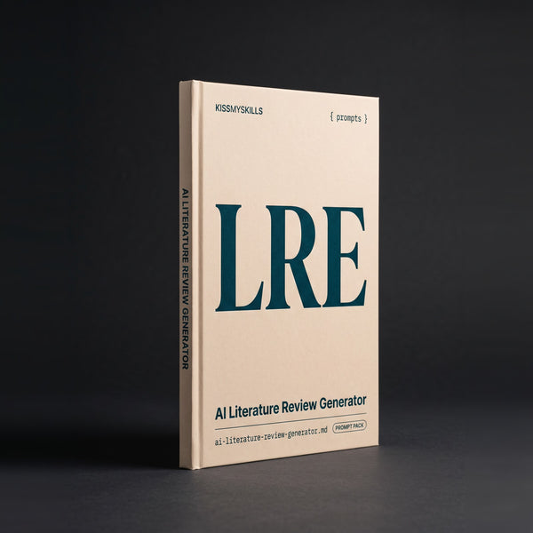 Literature Review Generator prompts for Claude by KissMySkills, pale warm sand cotton-rag paper cover with the monogram LRE