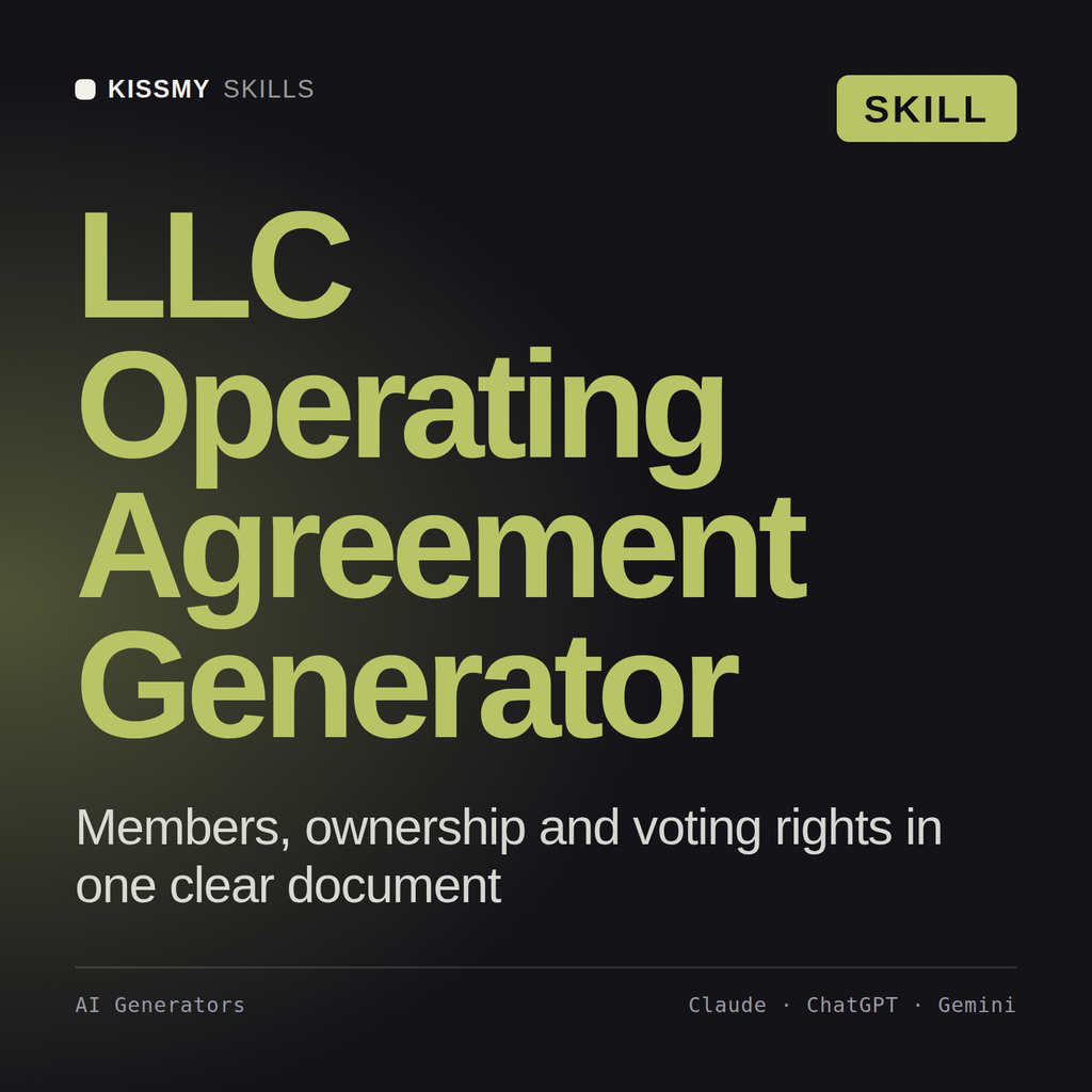 LLC Operating Agreement Generator AI skill by KissMySkills, cover