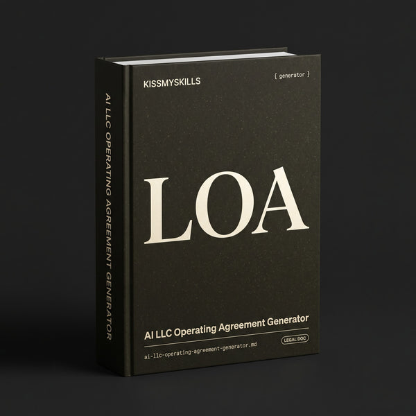 LLC Operating Agreement Generator Claude skill by KissMySkills, near-black olive bronze-green stone cover