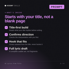 What's inside the AI Lyrics From Title AI prompt: Title-first build, Confirms direction, Hook that fits, Full lyric draft